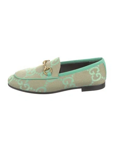 Pre-owned Gucci Gg Canvas Leather Trim Embellishment Loafers In Neutral