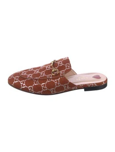 Pre-owned Gucci Gg Canvas Leather Trim Embellishment Mules