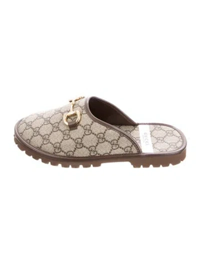 Pre-owned Gucci Gg Canvas Leather Trim Embellishment Mules W/ Tags In Neutral