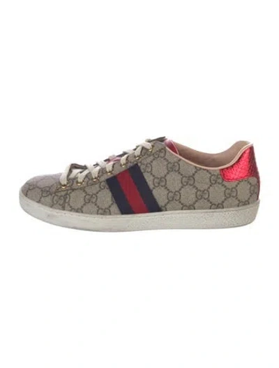 Pre-owned Gucci Gg Canvas Leather Trim Embellishment Sneakers