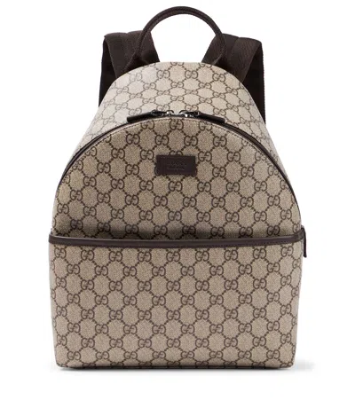 Gucci Kids' Gg Canvas Leather-trimmed Backpack In Brown