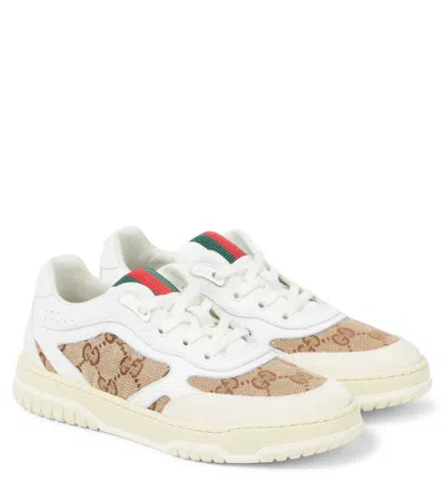 Gucci Kids' Gg Canvas Leather-trimmed Trainers In Multicoloured
