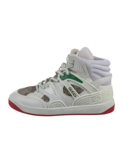 Pre-owned Gucci Gg Canvas Leather Wedge Sneakers In White
