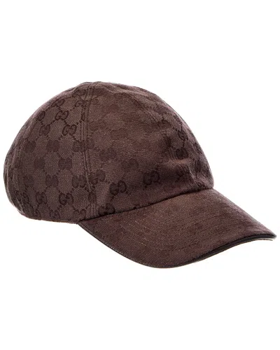 Gucci Gg Canvas Leather-trim Baseball Cap In Brown