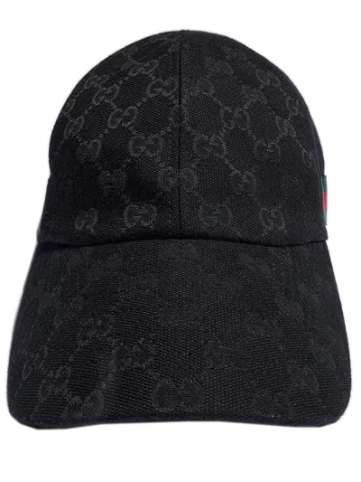 Gucci Gg Canvas Lined Web Hat With Adjustable Buckle Closure In Black