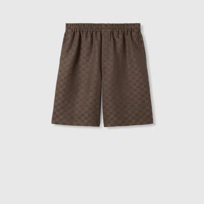 Gucci Gg Canvas Linen Blen Shorts In Brown