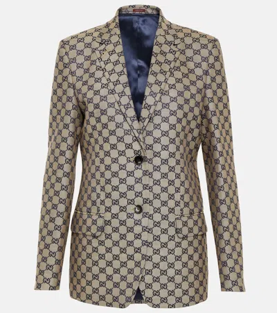 Gucci Gg Canvas Linen-blend Blazer In Multicoloured