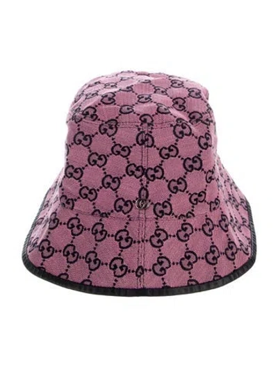 Pre-owned Gucci Gg Canvas Logo Printed Bucket Hat With Leather Trim In Pink