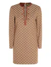 Gucci Gg Canvas Long-sleeve Mini Dress In Multi