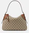 Gucci Gg Canvas Medium Leather-trimmed Shoulder Bag In Beige