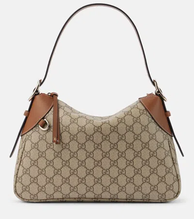 Gucci Gg Canvas Medium Leather-trimmed Shoulder Bag In Neutral