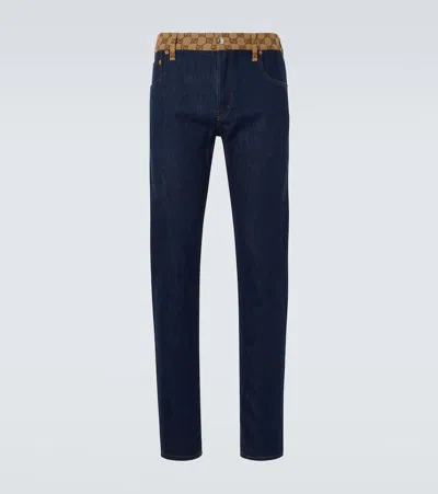 Gucci Gg Canvas Mid-rise Tapered Jeans In Blue