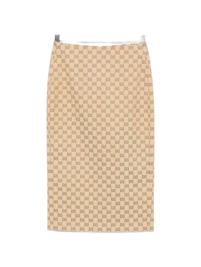 Gucci Gg Canvas Midi Skirt In Neutral