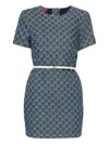 Gucci Fitted Blue Cotton Dress With Contrast Belt In Blau