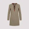 Gucci Beige Crewneck Mini Dress With Horsebit On The Front In Gg Canvas Woman In Camel E Mix