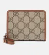 Gucci Gg Canvas Mini Leather-trimmed Wallet In Beige