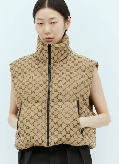 Gucci Gg Canvas Padded Gilet In Beige