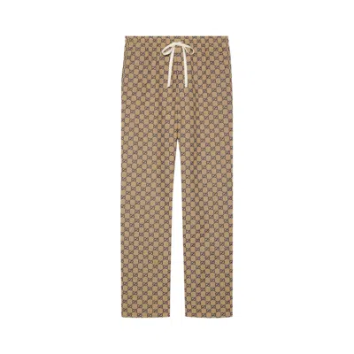 Pre-owned Gucci Gg Canvas Pant With Leather Interlocking G 'beige/blue' | Tan | Men's Size 46 In Brown