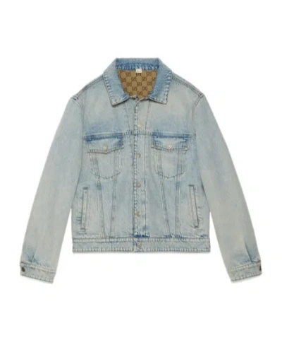 Gucci Gg Canvas Reversible Denim Jacket In Blue