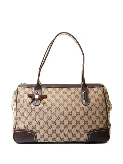 Pre-owned Gucci Gg-canvas Ribbon Tote Bag In Neutral