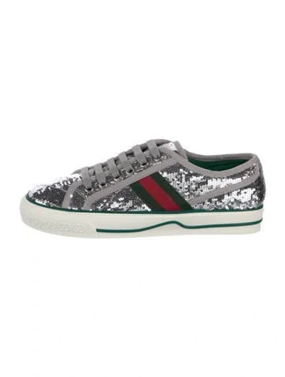 Pre-owned Gucci Gg Canvas Sequins Sneakers In Silver