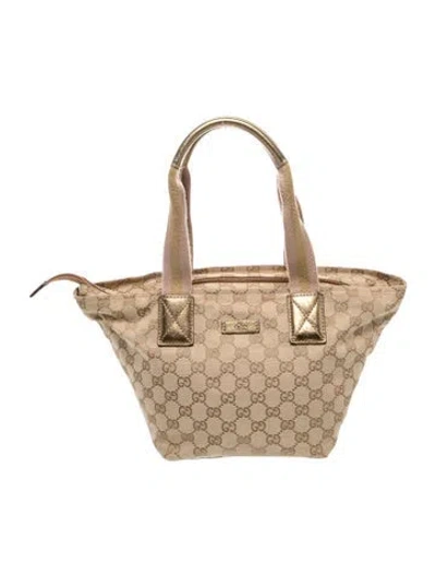 Pre-owned Gucci Gg Canvas Sherry Line Tote In Neutrals