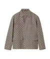 Gucci Mens Monogram-print Four-pockets Regular-fit Linen-blend Jacket Oatmilk Blue In Gray