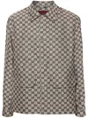 Gucci Mens Monogram-print Four-pockets Regular-fit Linen-blend Jacket Oatmilk Blue In Neutrals