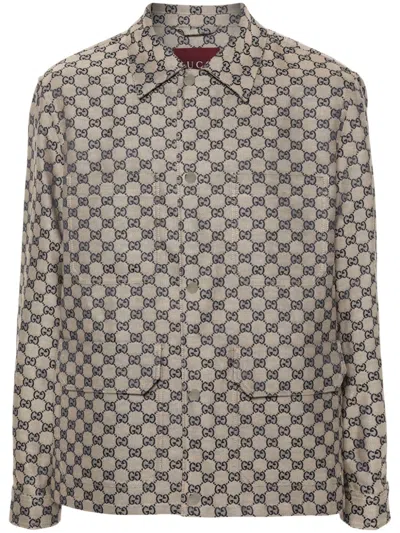 Gucci Gg Linen-blend Canvas Jacket In Neutrals