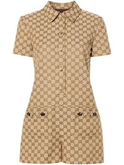 GUCCI GUCCI GG CANVAS SHORT JUMPSUIT