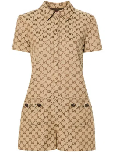 GUCCI GUCCI GG CANVAS SHORT JUMPSUIT
