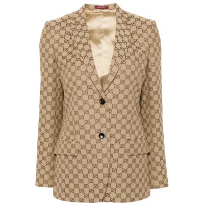Gucci Gg Canvas Single-breasted Blazer In Brown