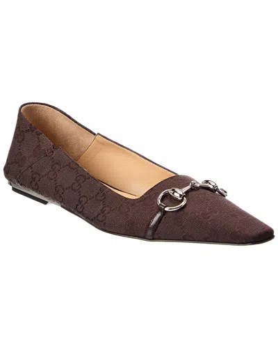 Gucci Gg Canvas Slingback Flat In Brown