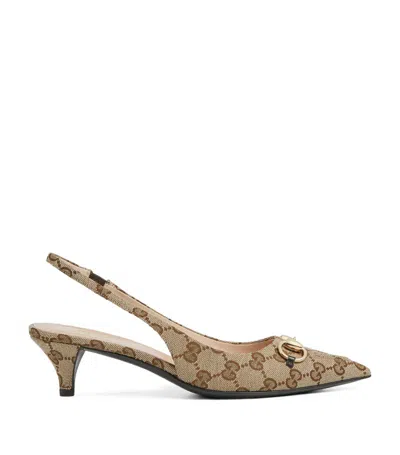 Gucci Women Gg Logo Slingback Pump With Horsebit In Brown