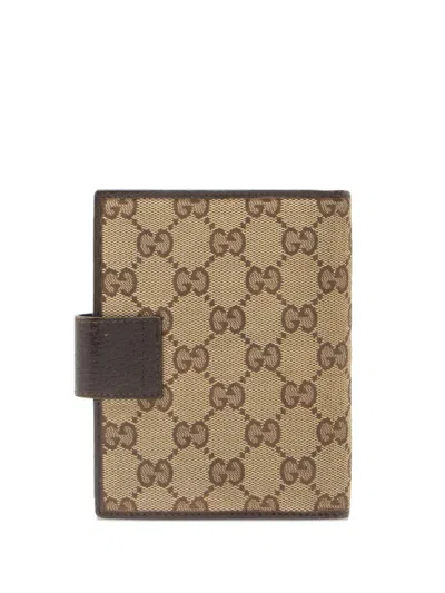 Pre-owned Gucci Gg Canvas Small Ring Agenda Cover Card Holder In Neutral