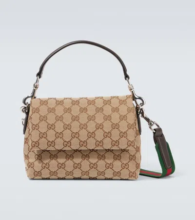 Gucci Brown Shoulder Bag With All-over Gg Motif And Web Detail In Fabric Woman