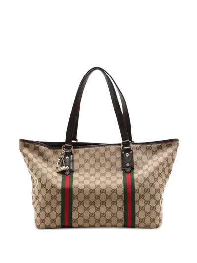 Pre-owned Gucci Gg Canvas Striped Tote Bag In Neutral