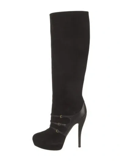 Pre-owned Gucci Gg Canvas Suede Boots In Black