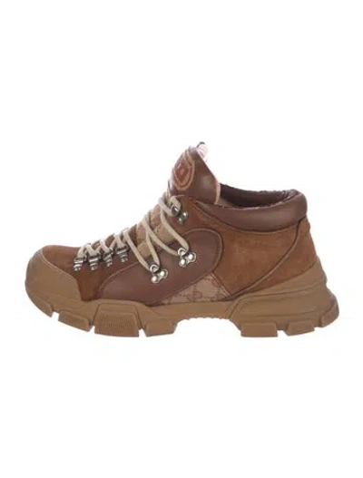 Pre-owned Gucci Gg Canvas Suede Hiking Boots In Brown