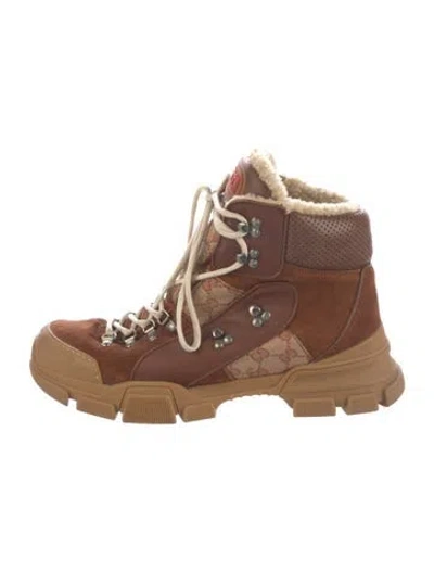 Pre-owned Gucci Gg Canvas Suede Hiking Boots In Brown