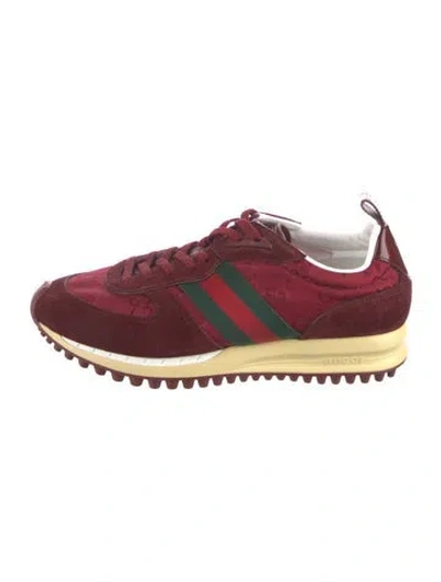 Pre-owned Gucci Gg Canvas Suede Sneakers In Burgundy