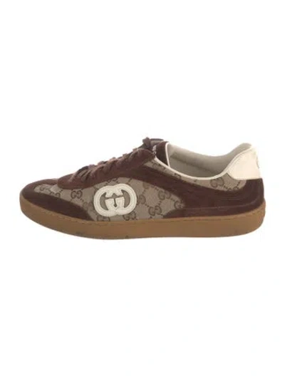 Pre-owned Gucci Gg Canvas Suede Sneakers In Neutral