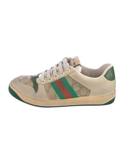 Pre-owned Gucci Gg Canvas Suede Sneakers In Neutral
