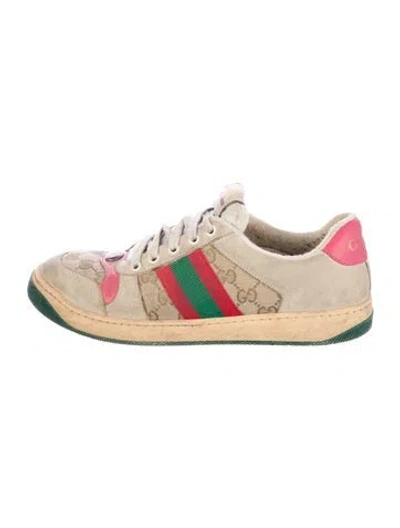 Pre-owned Gucci Gg Canvas Suede Sneakers In Neutral