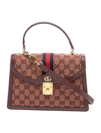 Pre-owned Gucci Gg Canvas Top Handle Bag In Burgundy