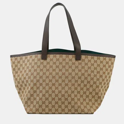 Pre-owned Gucci Gg Canvas Tortissima Tote Bag Beige Canvas Leather In Sand