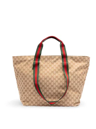 Gucci `gg` Canvas Tote Bag In Beige