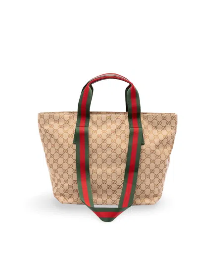 Gucci `gg` Canvas Tote Bag In Beige