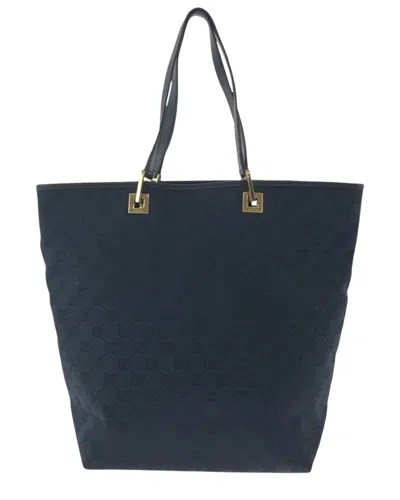 Gucci Gg Canvas Tote Bag Black Gold Hardware (authentic Pre-loved) In Blue