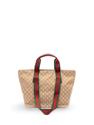Gucci `gg` Canvas Tote Bag In Sand